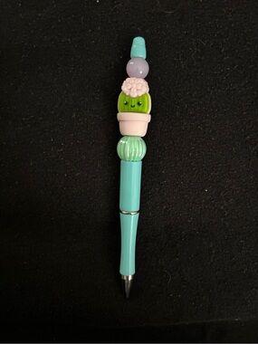 Cute Cactus Beaded  Pen - Aqua and Pastel Colors